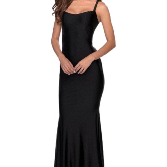 NWT La Femme 28568SC Jersey Prom Dress Black Size 10 - Picture 1 of 4